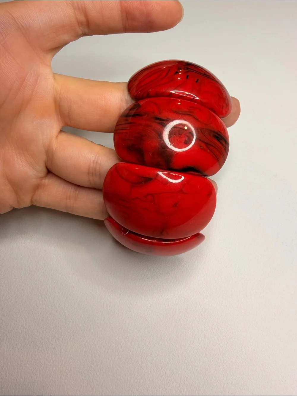 Red Marbled Resin Stretch Bracelet
